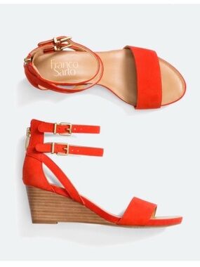 Franco Sarto Danissa Wedge Sandals Coral Suede Sz 8